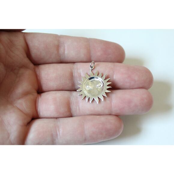 Sterling Silver Large Smiling Sun Pendant - Picture 2 of 3